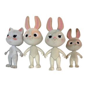 Honey Bee Acres Vintage Flocked Bunny Lot & Kitty Cat Figurines Set Of 4 Easter